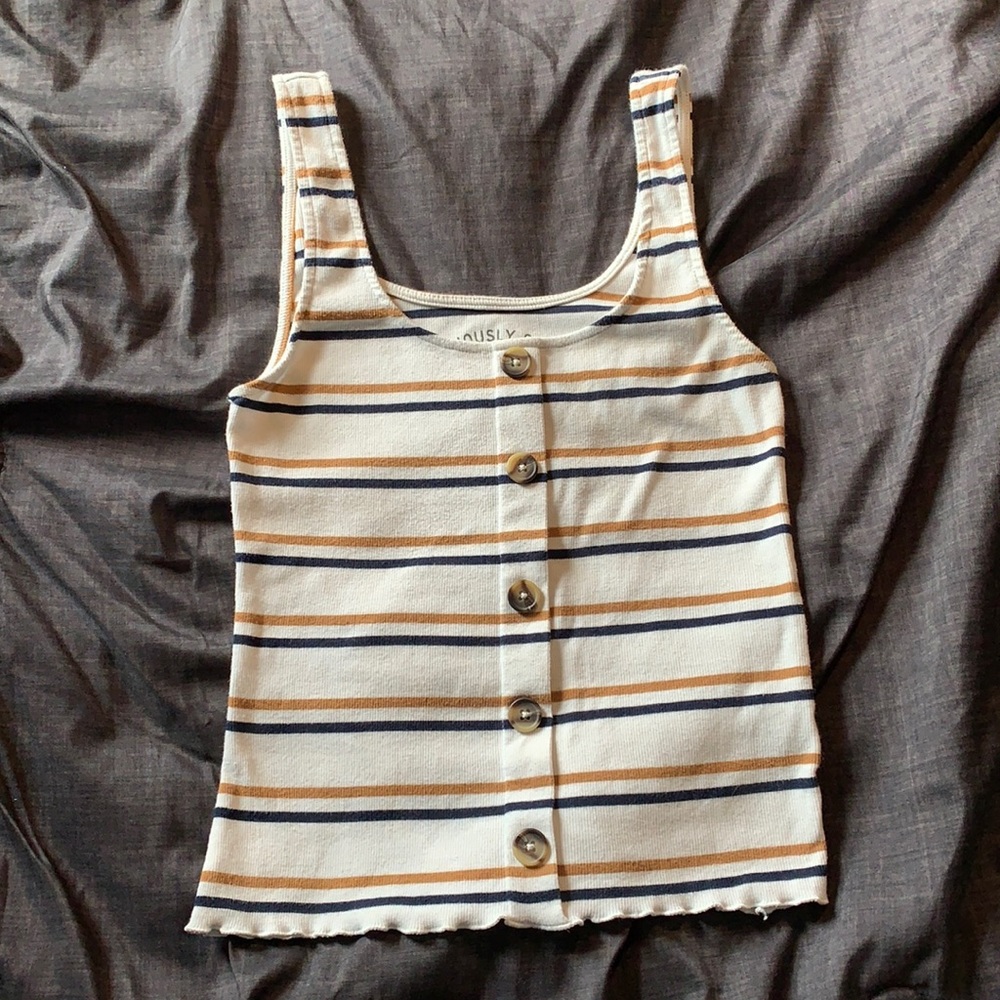 Yellow, navy blue, and off white tank top